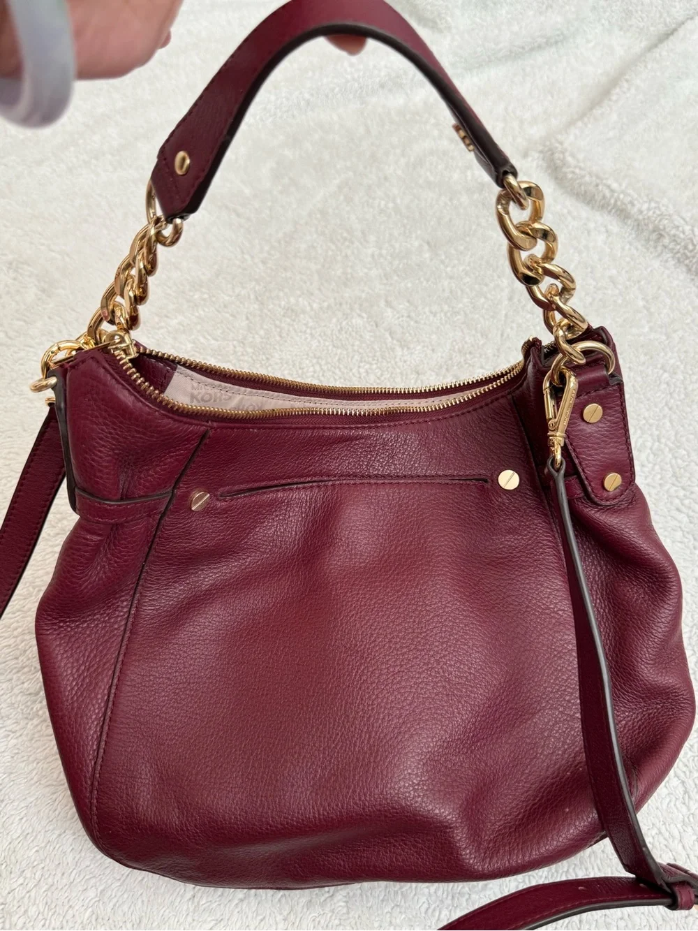 Michael Kors Burgundy Leather Hobo with Gold Chain Strap